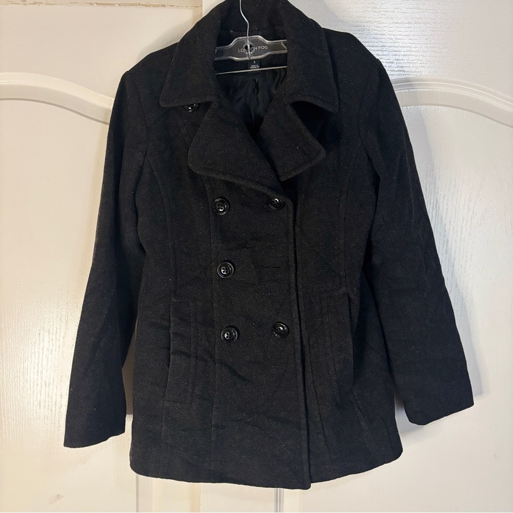 London Fog Black Double-Breasted Pea Coat - Picture 1 of 4